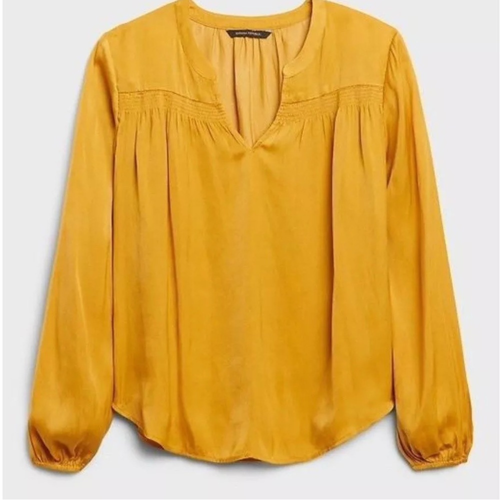 Banana Republic Mustard Yellow Long-Sleeve Split-Neck Blouse